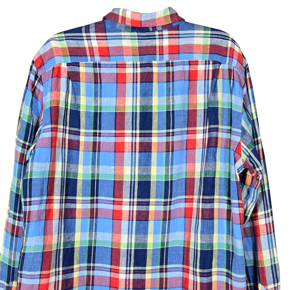 Ralph Lauren Polo Linen Shirt Mens Extra Large Custom Fit Button Up Multi Plaid - Picture 8 of 12